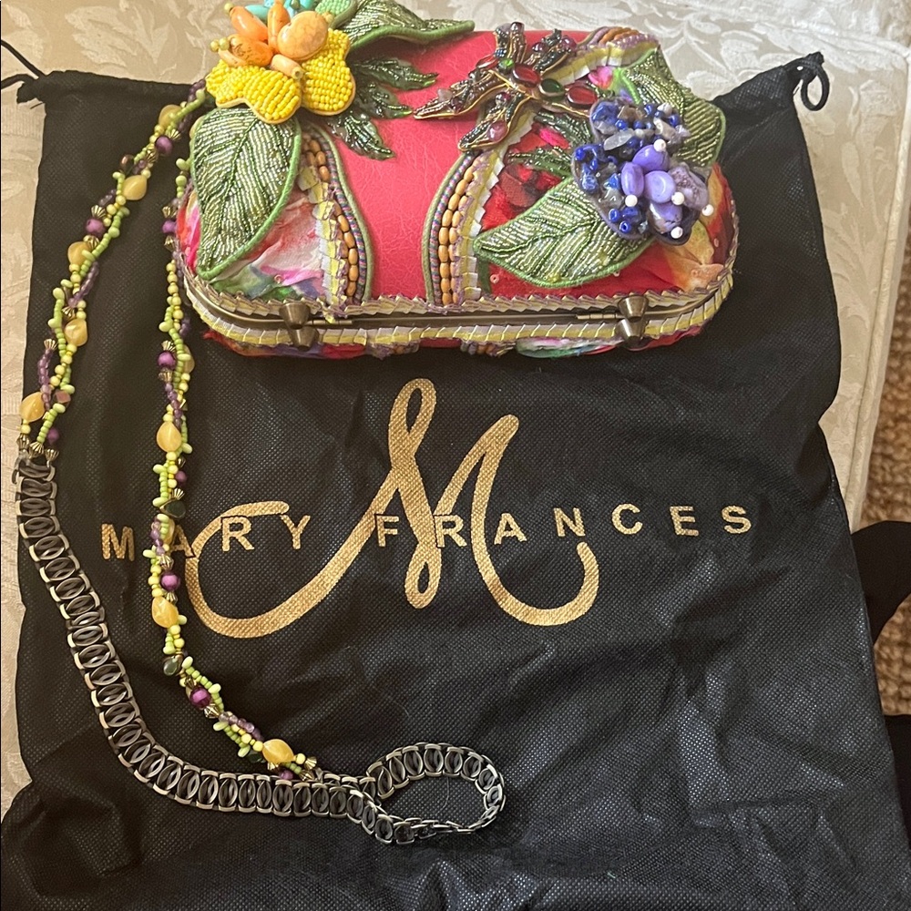 Mary Frances Red and Green Floral Clutch EUC
